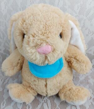 Neil Bunny Rabbit Baby Blue Bib Tan Brown 9" Plush Stuffed Animal Toy 2019